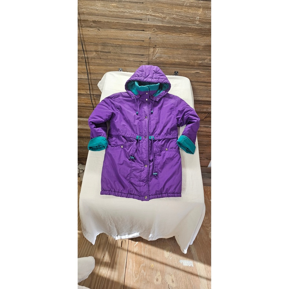 Vintage Cabin Creek Purple Teal Colorblock‎ Parka Hooded Jacket Women Small